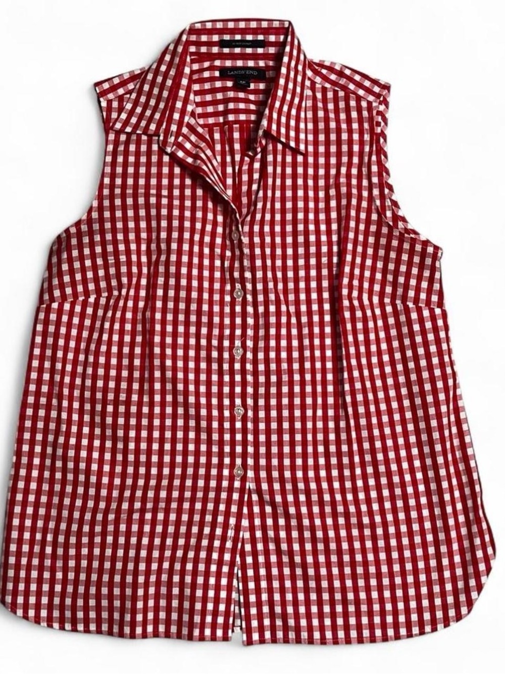 Lands' End Red and White Gingham Sleeveless Button-Down Shirt